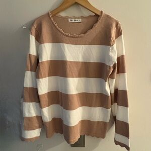 Grace Karin Brown and White Striped Long Sleeve Top